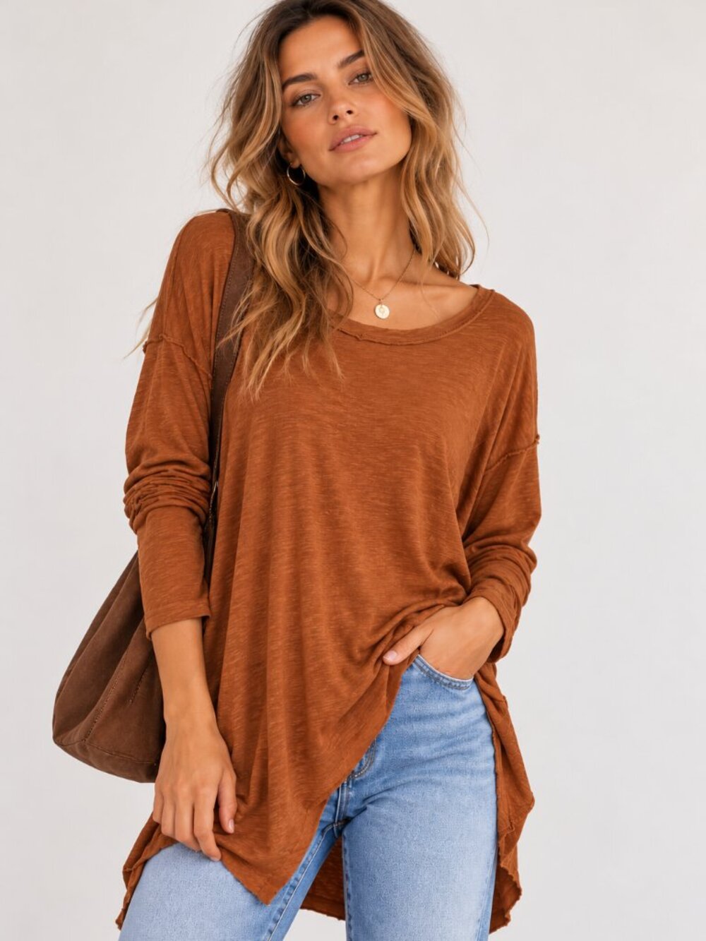 Free People We The Free Rust Oversized Long Sleeve Tunic